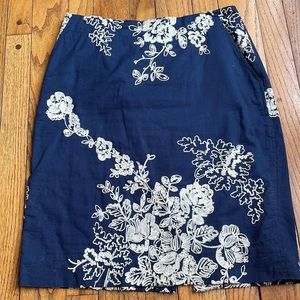 JCrew Navy Pencil Skirt with Ivory Floral Detail